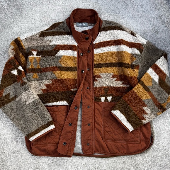 blue b Jackets & Blazers - Womens Patterned Jacket - Brown and Tan size M
